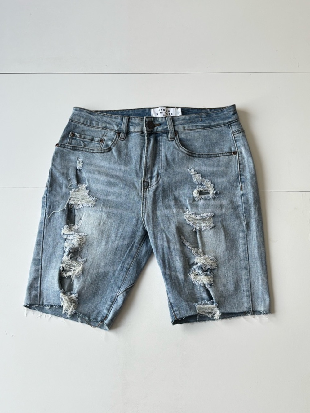 Urban Heritage Light Blue Distressed Denim Shorts